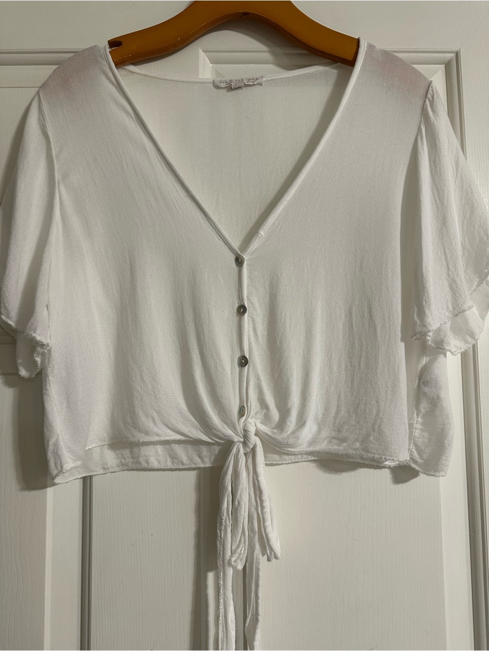 American Eagle White Button-Front Tie Crop Top